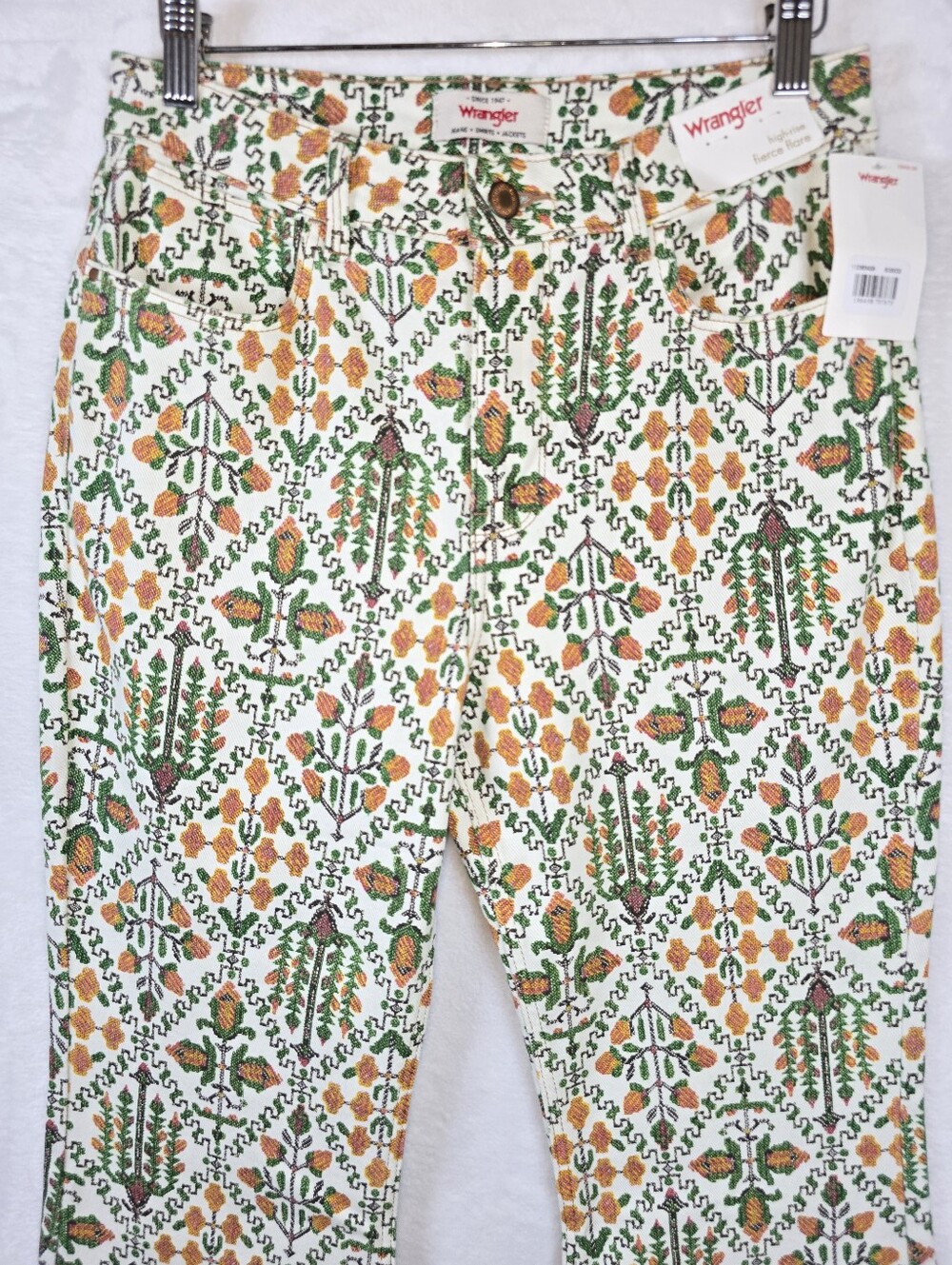 Wrangler High Rise Fierce Flare Jeans NWT 4x32 Floral Boho Western 70s Pants - Picture 5 of 16